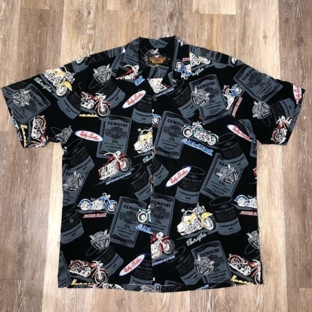 Harley-Davidson x Tori Richard Oil Can Camp Shirt Size XL Black Gray